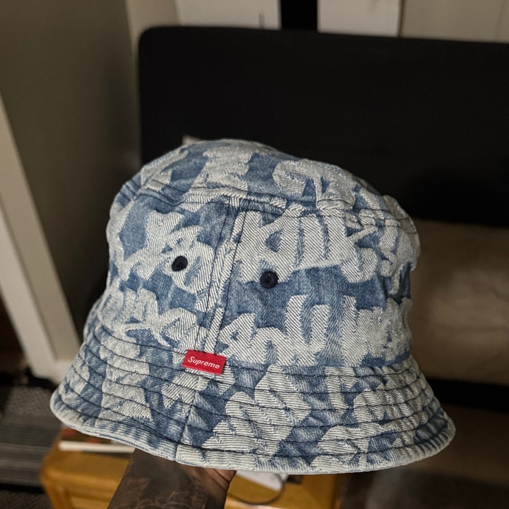Supreme Denim Blue and White Bucket Hat